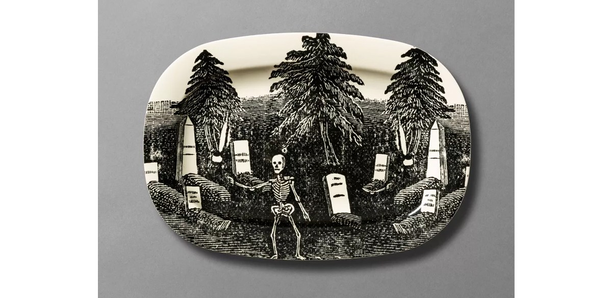 Skeleton and Cemetery Melamine Oval Serving Tray - John Derian For Target