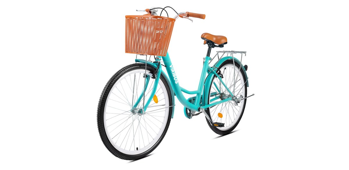 Viribus Beach & City Cruiser Bike 26 Inch Women's Comfort Bike with Basket & Rack Teal