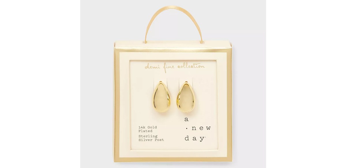  A New Day Gold Plated Puffed Teardrop Post Earrings