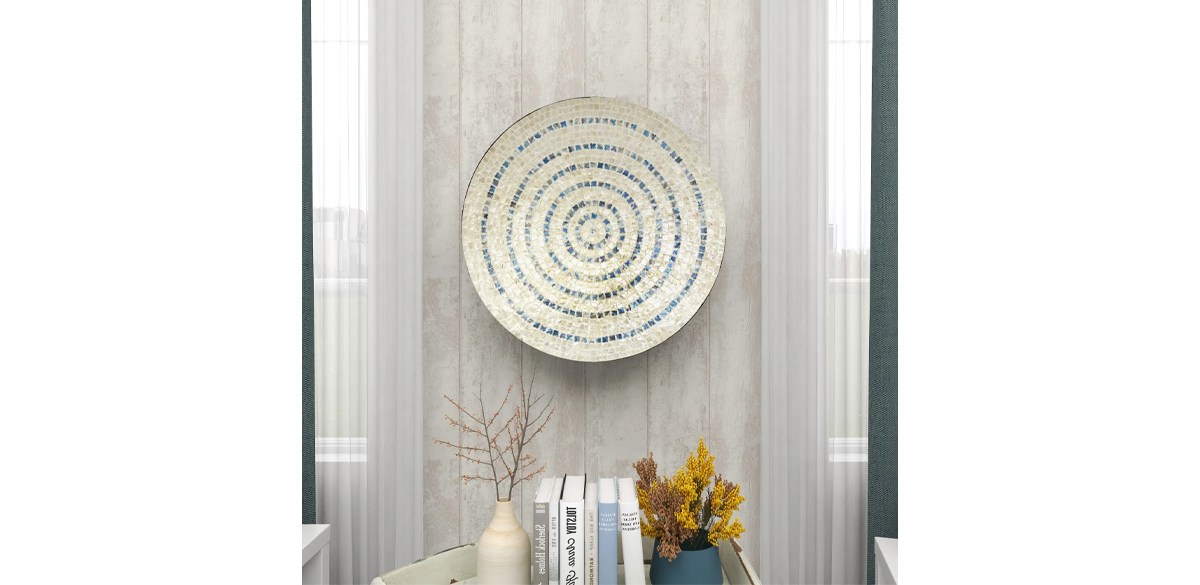 Dakota Fields Beige Mother of Pearl Handmade Mosaic Wall Plate