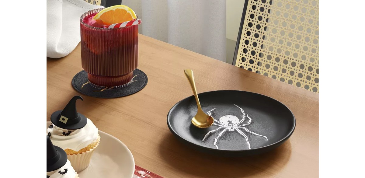 Halloween Stoneware Spider Appetizer Plate Black 