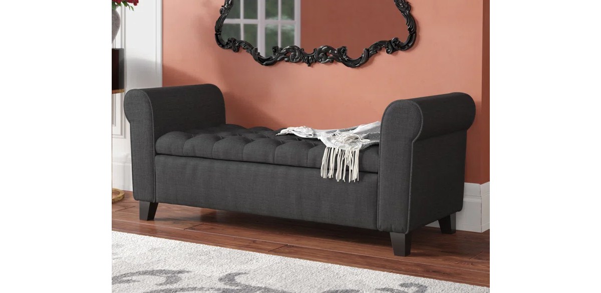 House of Hampton Claxton Polyester Upholstered Storage Bench