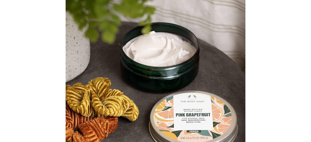 The Body Shop Pink Grapefruit Body Butter on table