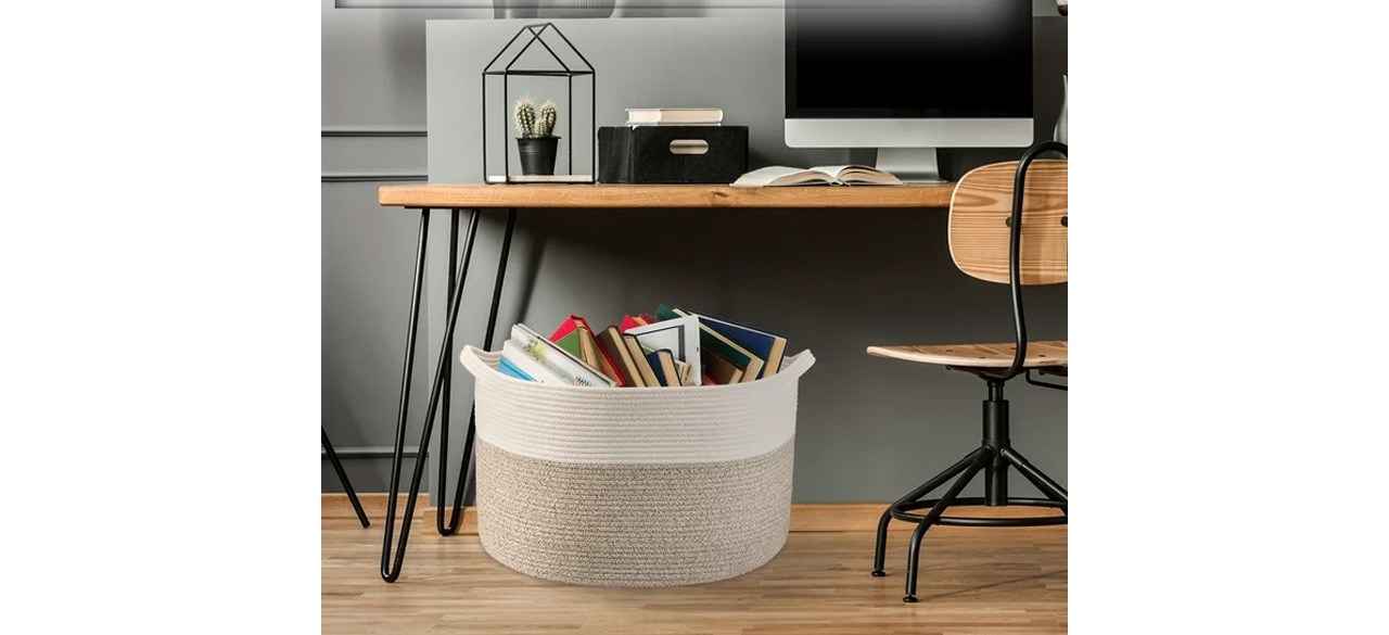 Best ARC USA Woven Blanket Basket under desk with books inside