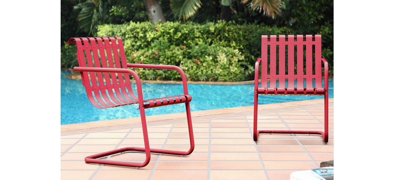 Hashtag Home Dark Red Satin Burley Patio Chair (Set of 2)