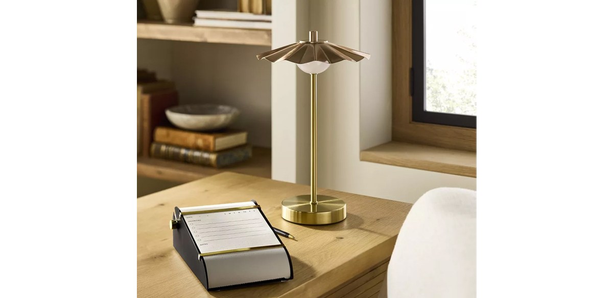 Portable Scallop Shade Table Lamp Brass-Copper (Includes LED Light Bulb) - Hearth & Hand with Magnolia