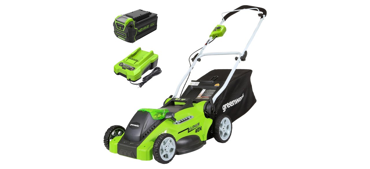 Greenworks 40V 16 inch Cordless (Push) Lawn Mower on white background