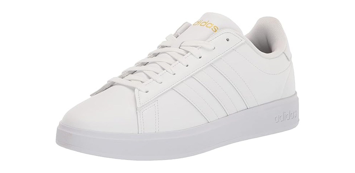 adidas Women's Grand Court 2.0 Tennis Shoe in White Gold Metallic