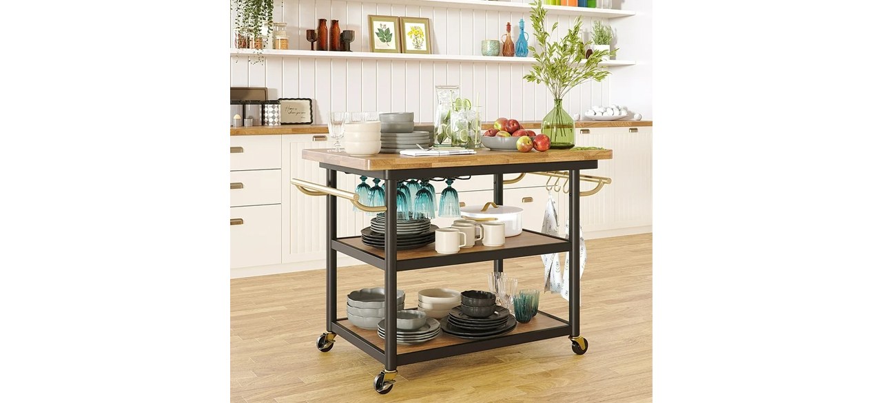 Beautiful Wheeled Kitchen Cart with 2 Lower Shelves in kitchen