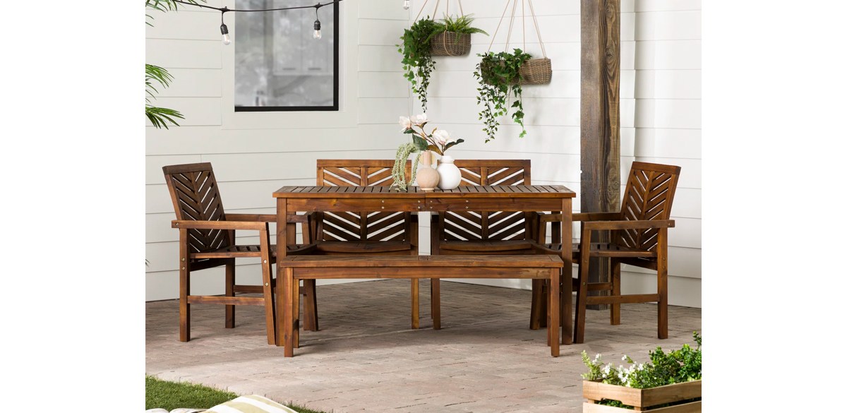 Dark Brown Alfonsi 7 - Person Rectangular Outdoor Dining Set