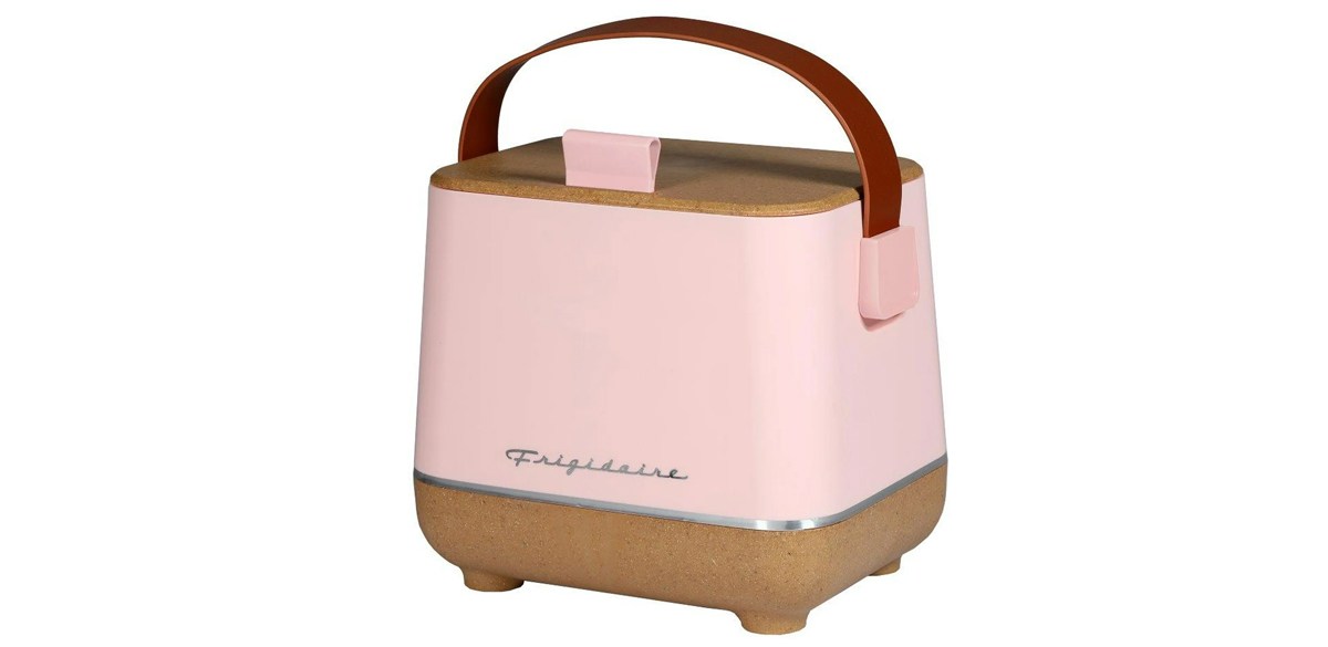Frigidaire, Portable Top Opening Lid Insulated 6-Can Mini Personal Fridge Cooler in pink