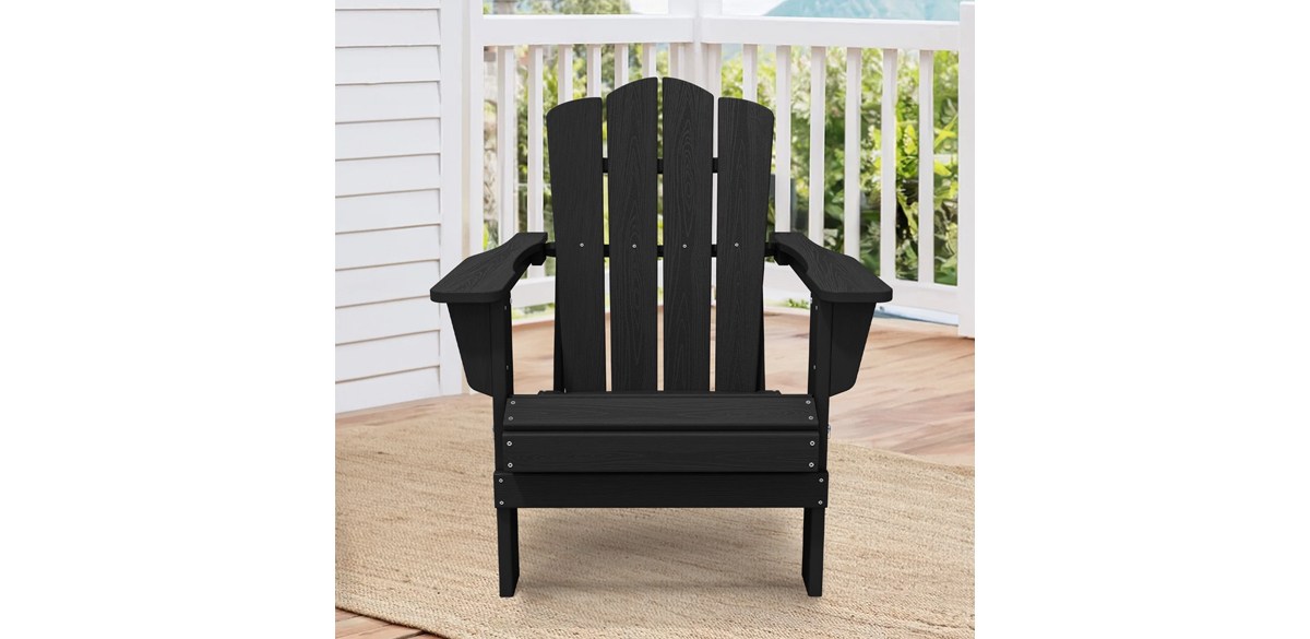 JUSTLET Outdoor Patio Folding HDPE Resin Adirondack Chair, Black