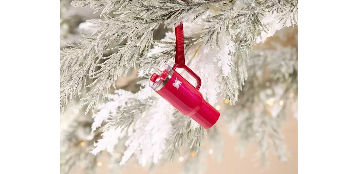 Stanley Water Bottle Keychain Christmas Tree Ornament in Red Delicious