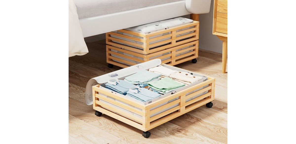 Wisucart Bamboo Under-Bed Storage Containers