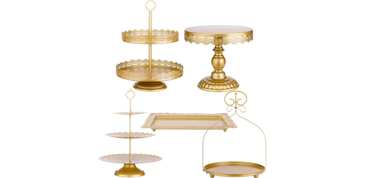 ZUMELER Gold 5 Piece Metal Cake Stand