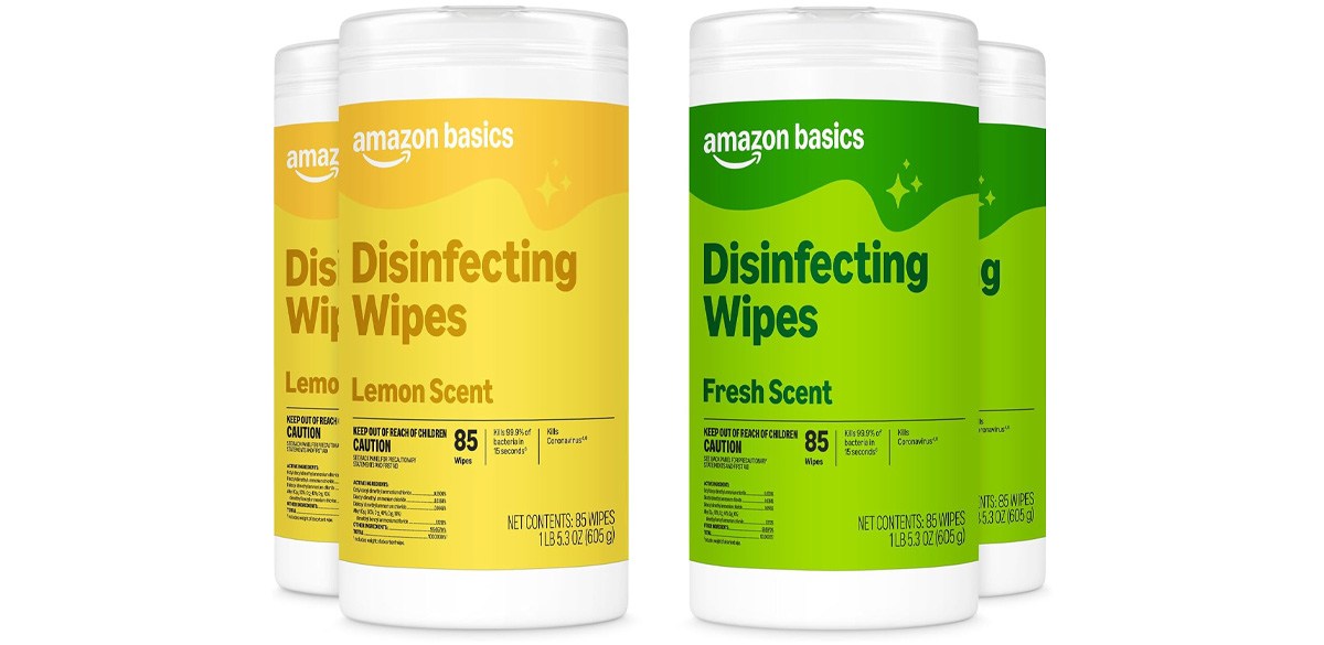 Amazon Basics Disinfecting Wipes, Lemon and Fresh Scents, 4-Pack