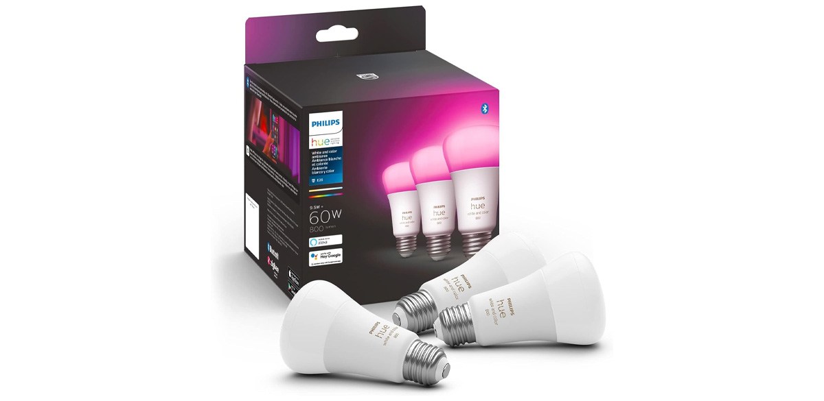 Philips Hue A19 LED Smart Light Bulb, 3-Pack