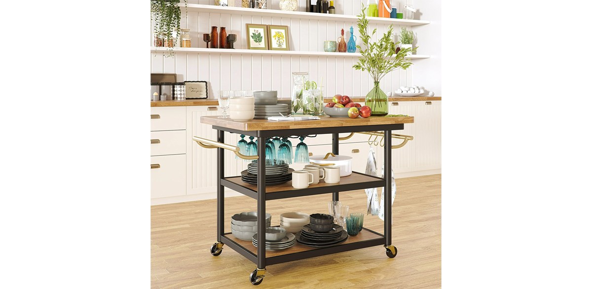 Beautiful Wheeled Kitchen Cart with 2 lower shelves by Drew Barrymore