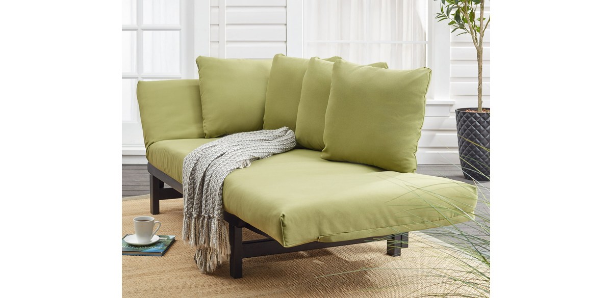 Better Homes & Gardens Delahey Convertible Studio Outdoor Daybed Sofa, Green Cushion