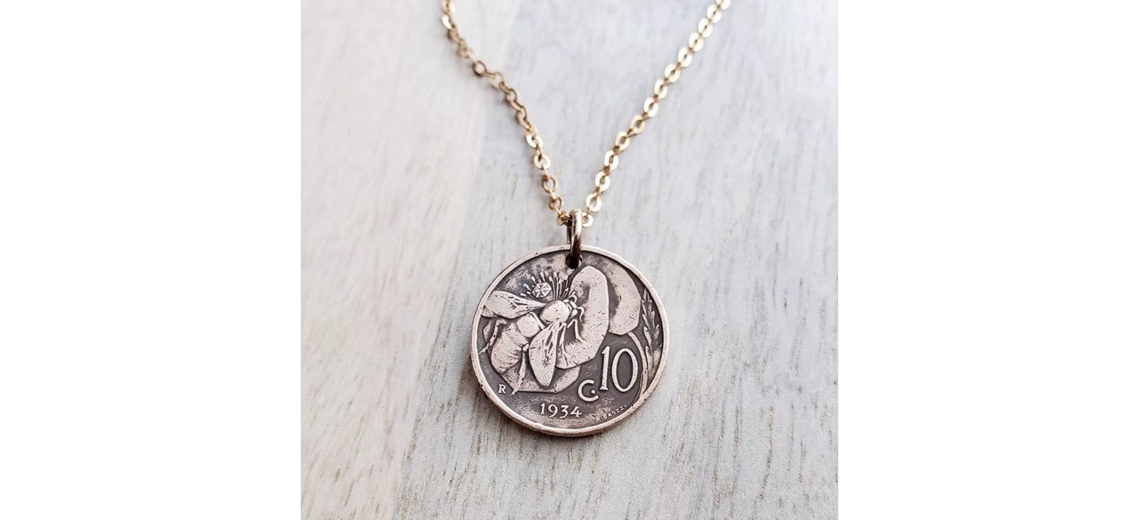 ERia Designs Italian Honeybee Flower Coin Necklace