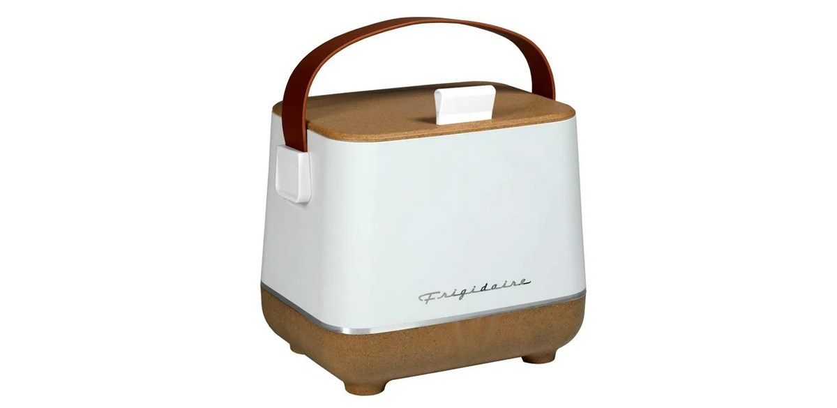 Frigidaire, Portable Top Opening Lid Insulated 6-Can Mini Personal Fridge Cooler in white