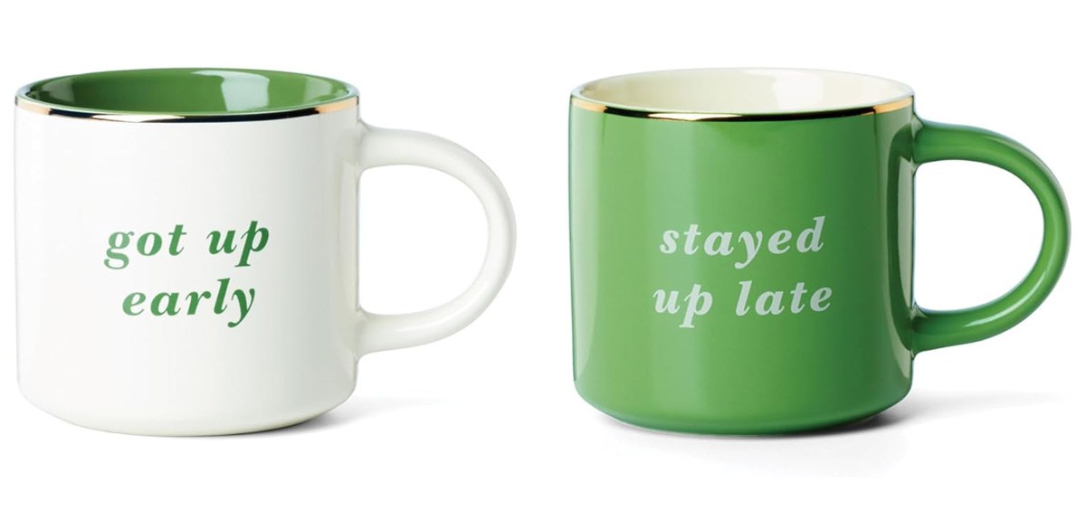 kate spade new york Got Up Early & Stayed Up Late, Mugs, Set of 2, Green