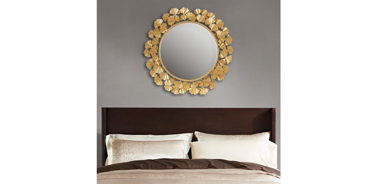 Martha Stewart Eden Gold Gingko Leaf Round Wall Mirror