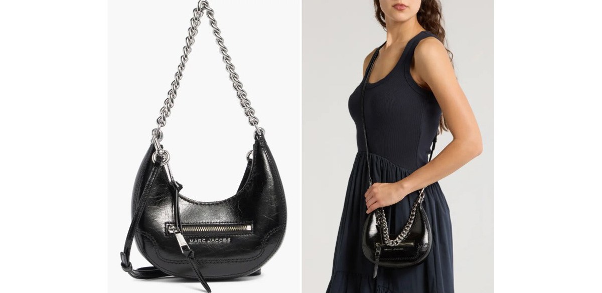 Mini Crescent Crinkle Leather Crossbody Bag