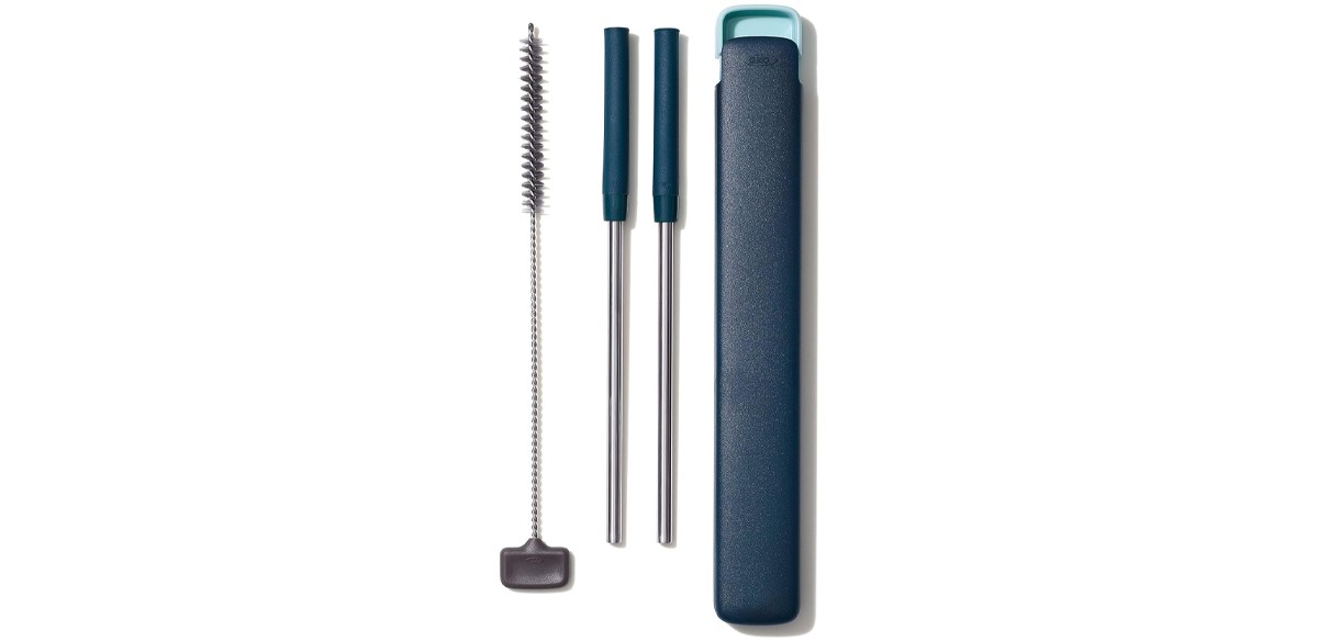 OXO Good Grips Stainless Steel 4-Piece Reusable Straw Set with Case