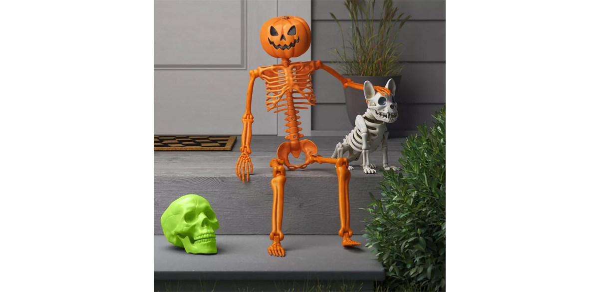 Pumpkin Head Skeleton Halloween Decorative Prop Orange - Hyde & EEK