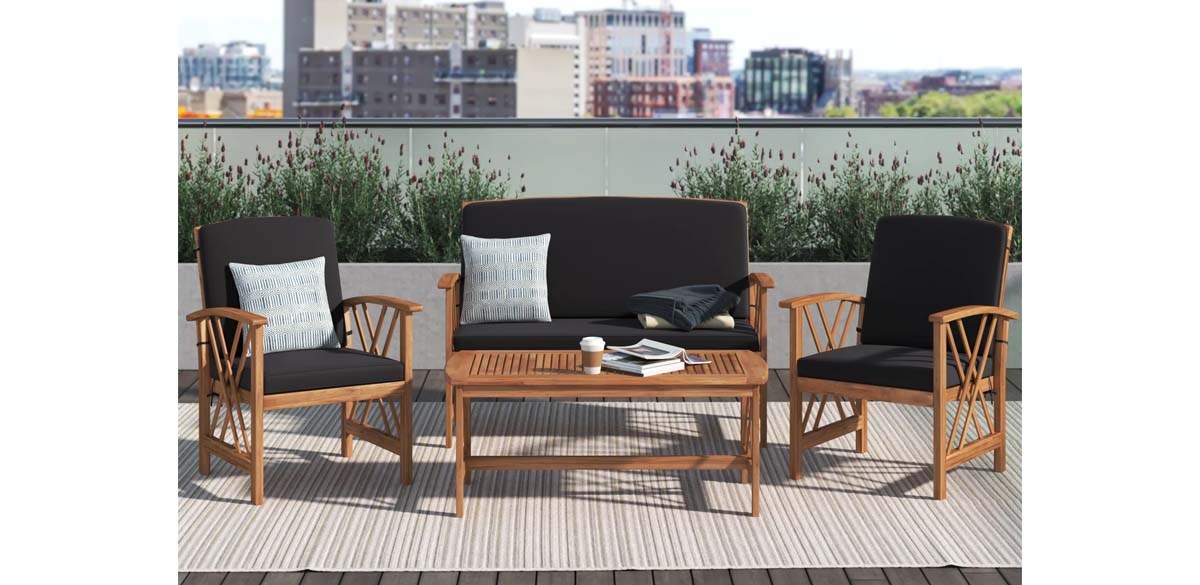 Sand & Stable Calhoun Acacia 4 - Person Patio Conversation Sets with Cushions