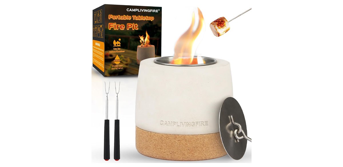 Round Concrete Smokeless Smores Fire Pit Table Top as Smores Maker Kit