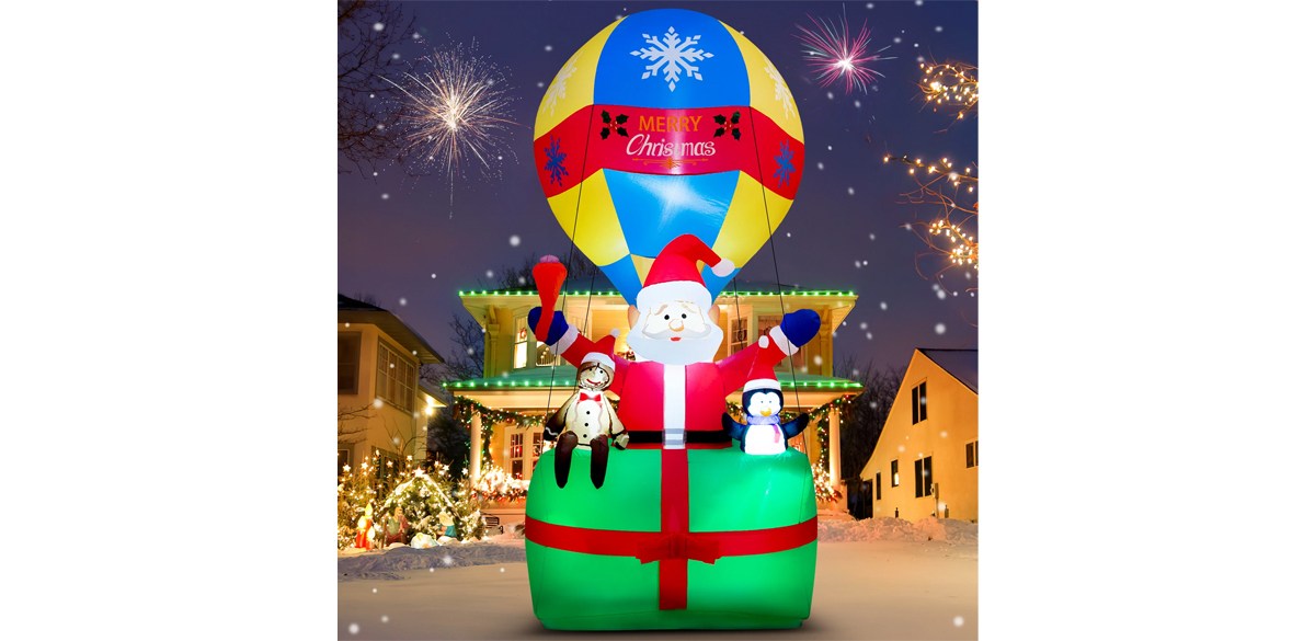 Yexmas 9FT Inflatable Christmas Santa Claus in Hot Air Balloon