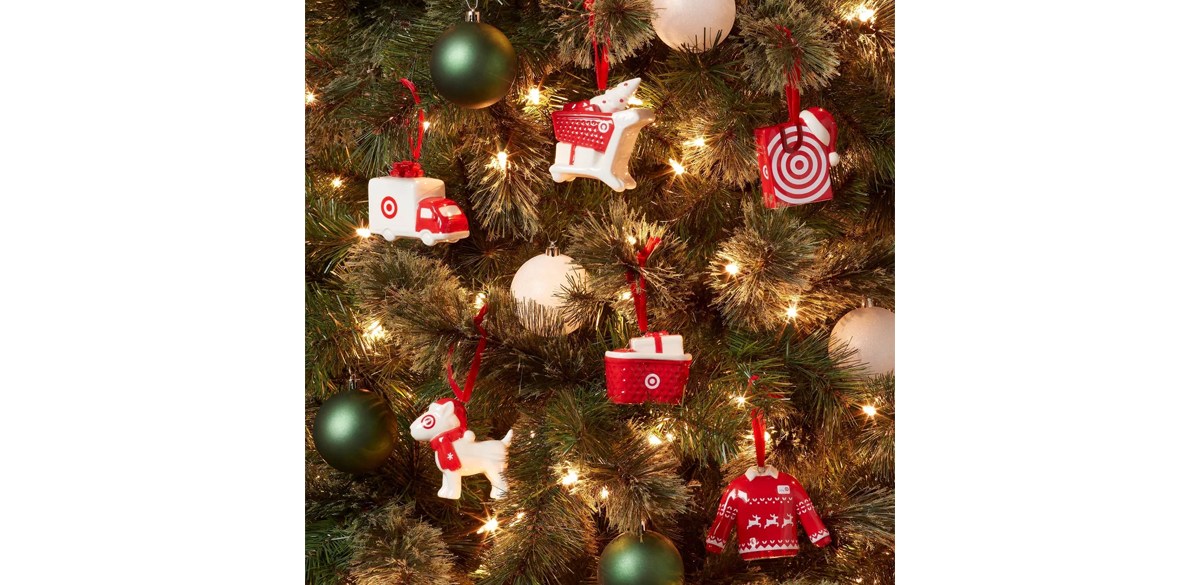 6pc Ceramic Target Christmas Tree Ornament Set Red-White - Wondershop