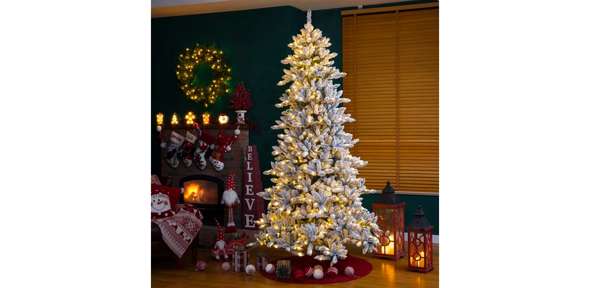 The Twillery 9ft Flocked Fir Artificial Christmas Tree with 650 Warm White Lights