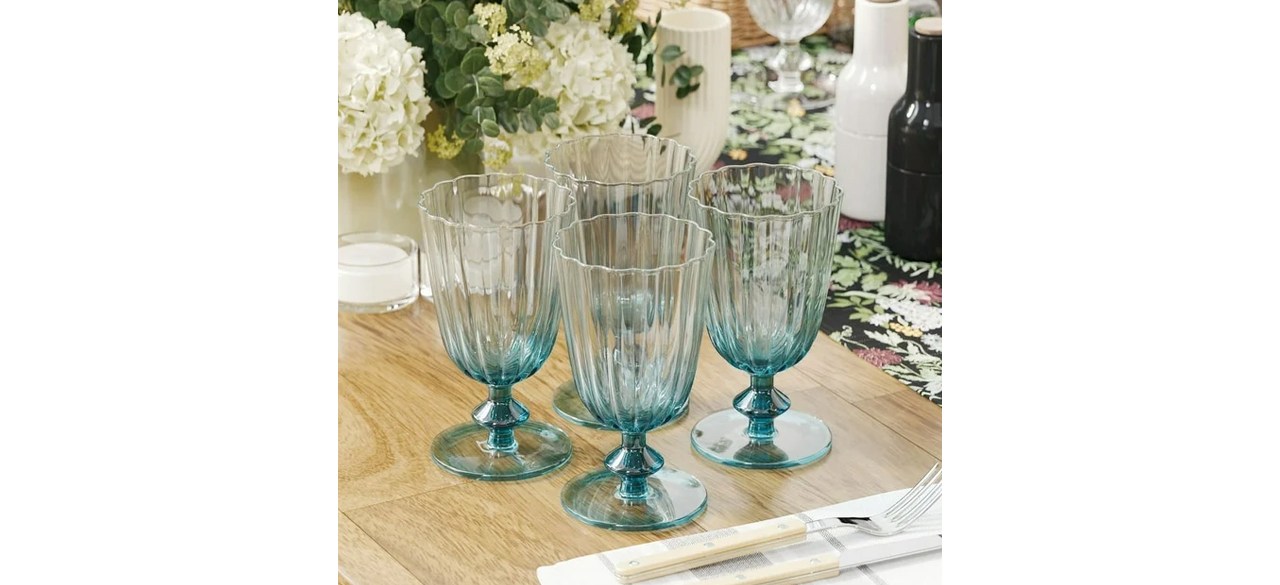 Beautiful Scallop Glass Goblets Set of 4 Cornflower Blue by Drew Barrymore