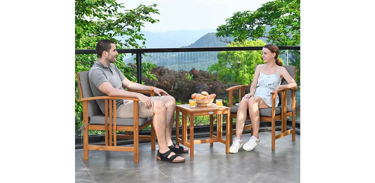 Costway 3PCS Solid Wood Patio Furniture Set
