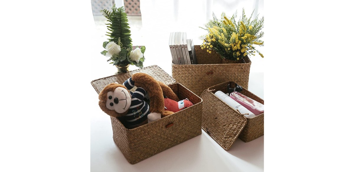 Decorative Wicker Storage Bins with Lids