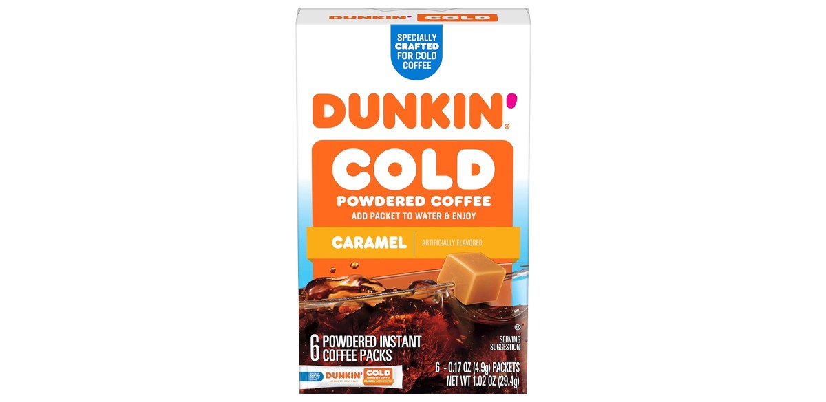 Dunkin' Cold Caramel Flavored Powdered Single Serve Instant Coffee Packs, 6 Count (Pack of 12)