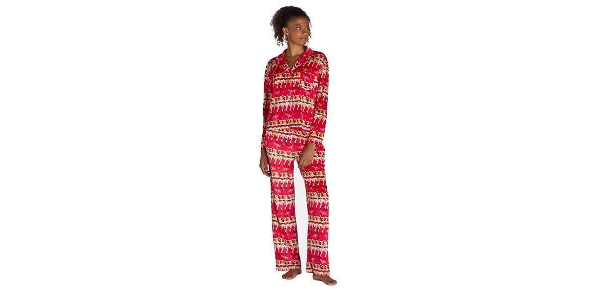 Holiday Time Women's Dancing Girls Velour Notch Collar Pajama Top and Pants