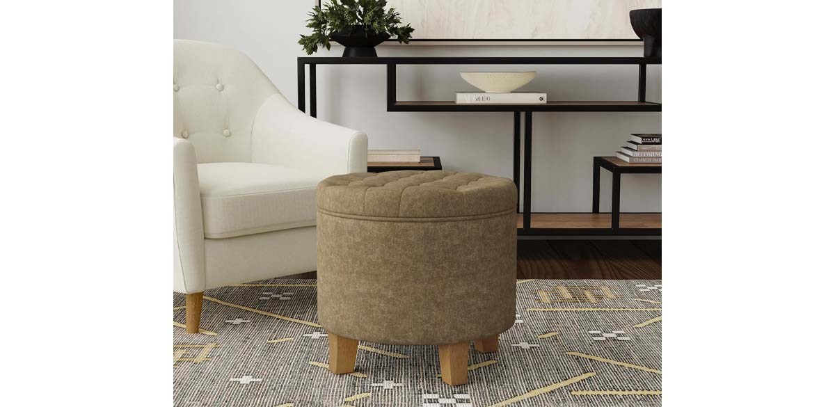 HomePop Home Decor Upholstered Round Velvet Tufted Foot Rest Ottoman