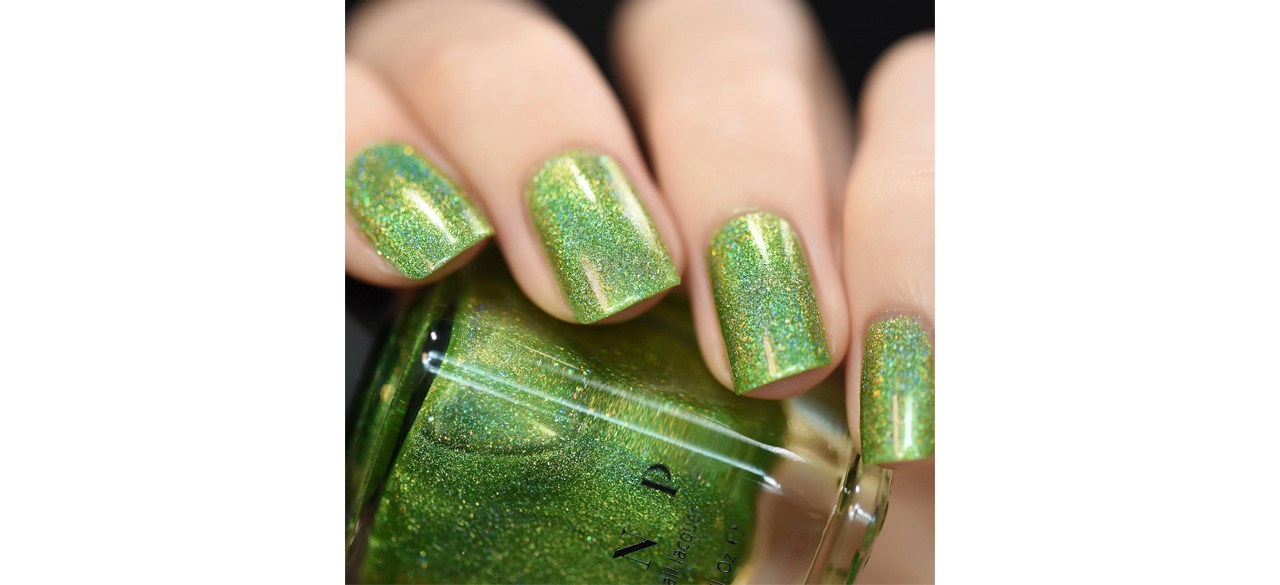 Lime Green Holographic Nail Polish on nails