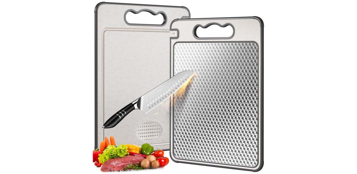 Lozovin Double Sided 304 Stainless Steel & Wheat Straw Cutting Board