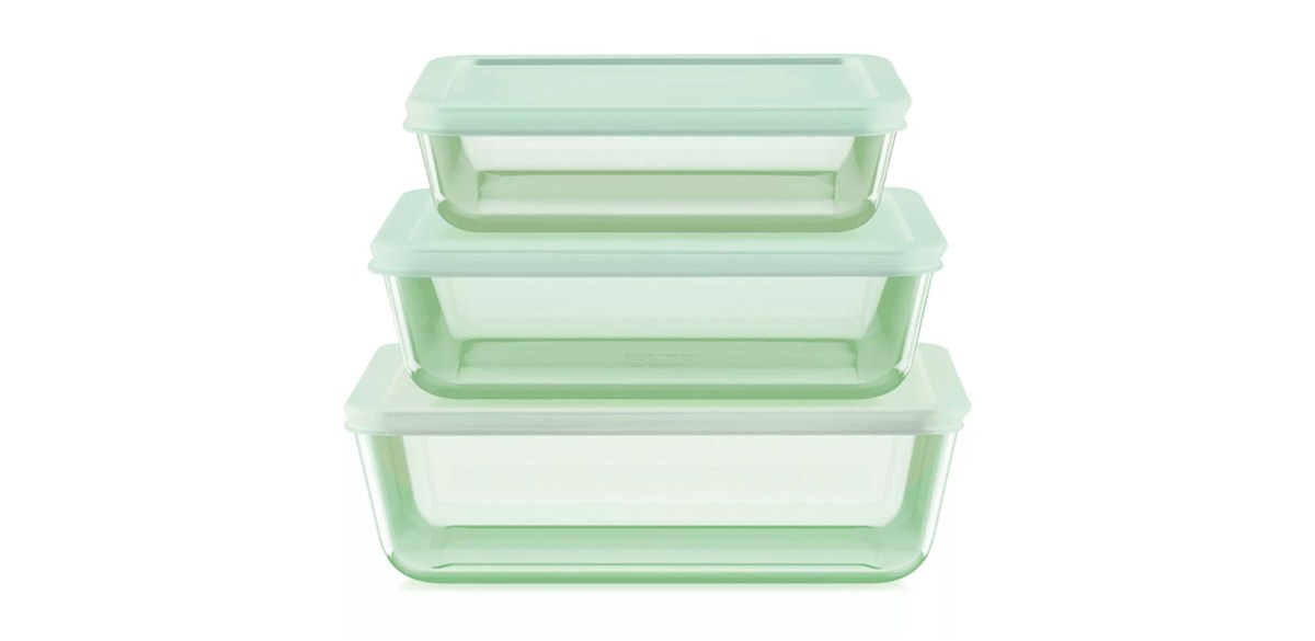 Pyrex Simply Store Tinted 6pc Lidded Rectangle Storage Set Green