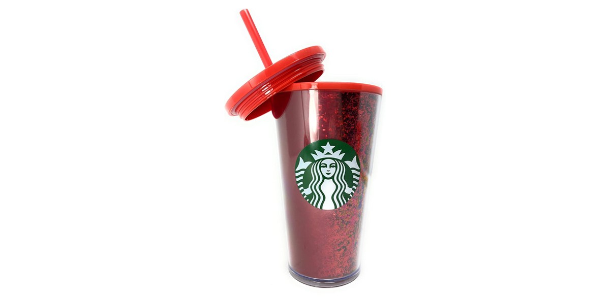 Starbucks 16-oz Holiday Red Glitter Tumbler with Straw