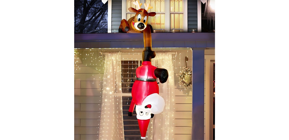 Syncfun 8 FT Christmas Inflatables Santa Outdoor Decorations, Christmas Reindeer and Climbing Santa