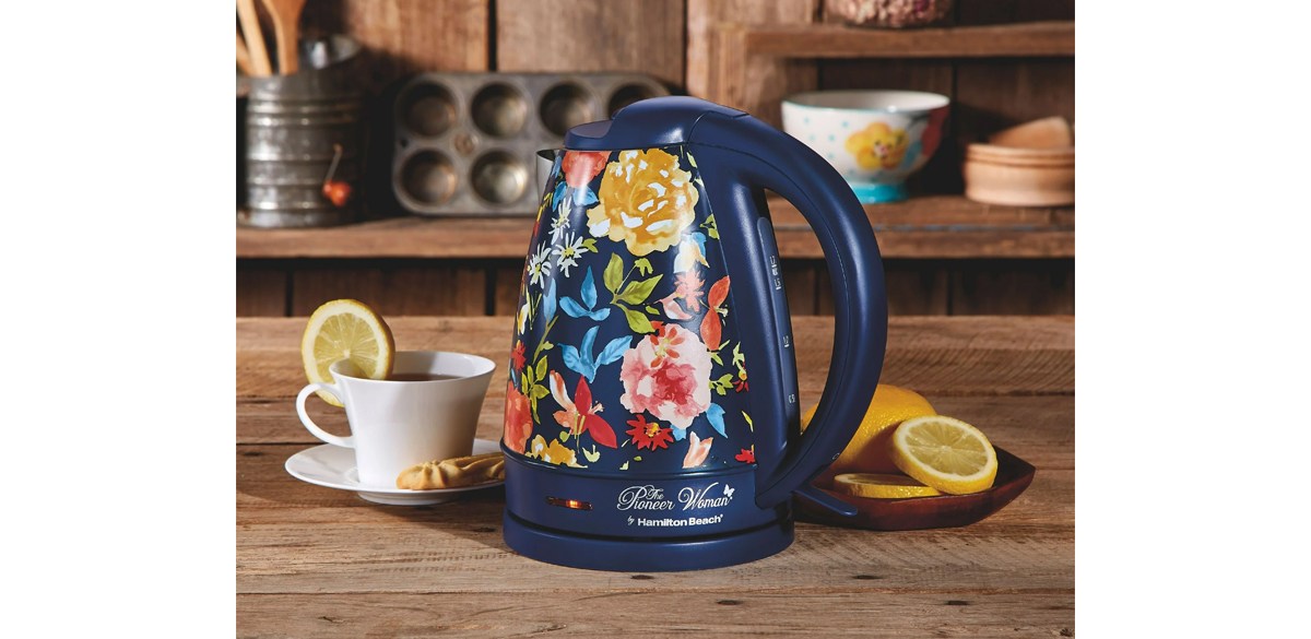 The Pioneer Woman 1.7 Liter Electric Kettle in Fiona Floral Blue