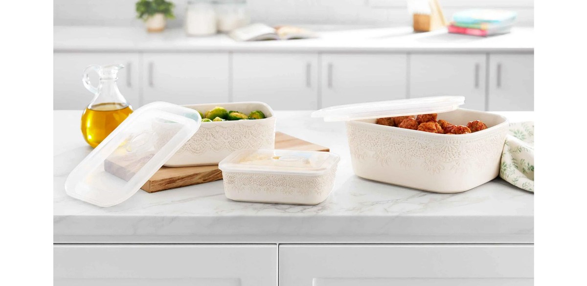 The Pioneer Woman Vintage Lace 6-Piece Nesting Casserole Baking Dish Bakeware Set with Lids