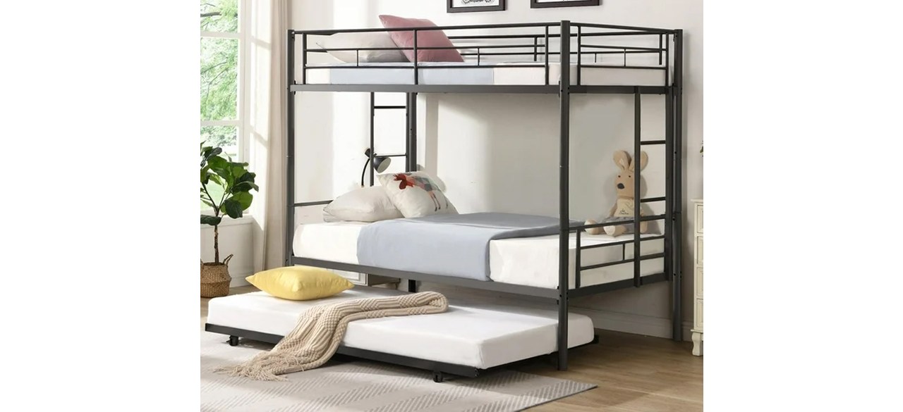 Black Twin Over Twin Metal Bunk Beds with Trundle