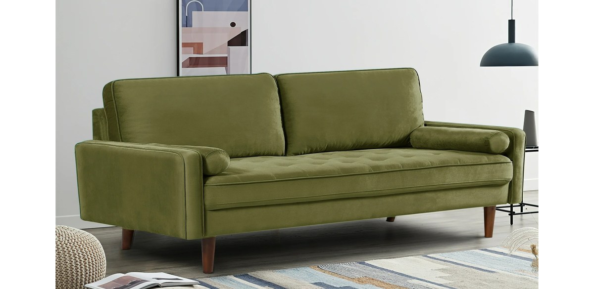 US Pride Furniture Monahan Wood Fame Velvet Tufted Sofa